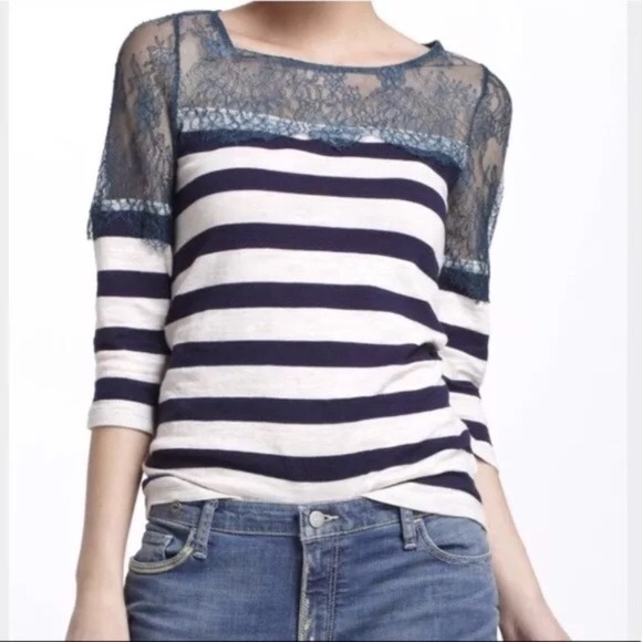 NWOT Anthropologie Lace Striped Blouse - Picture 7 of 8